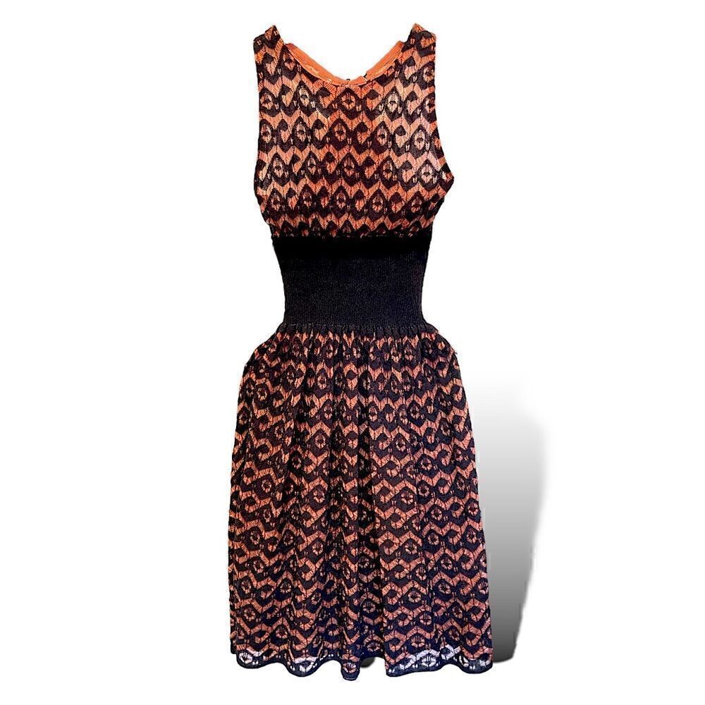ALAÏA PARIS Orange/Coral & Black STUNNING Crochet Dress